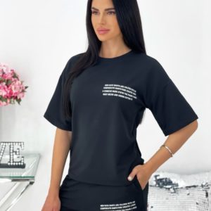 Купить по скидке женский летний костюм с шортами и футболкой (размер 42-48) черного цвета