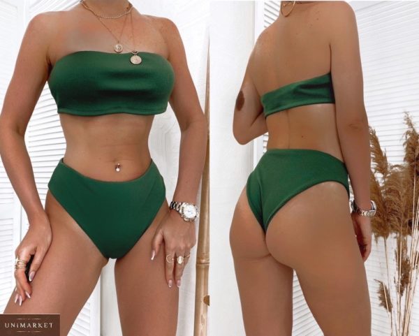 Купити зелений трикотажний купальник бандо для жінок онлайн