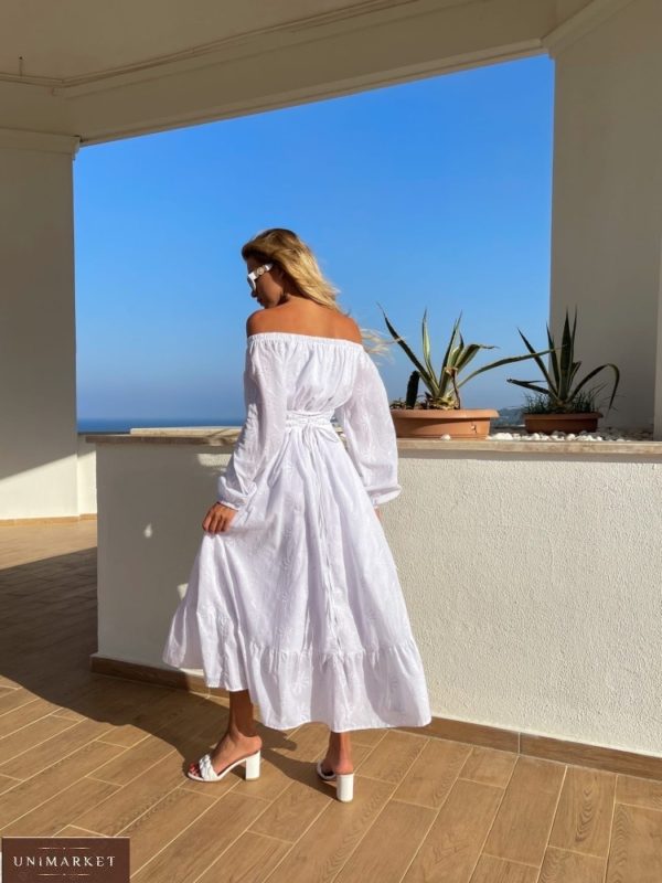 Купити біле плаття з відкритими плечима з бавовни (розмір 42-52) для жінок онлайн