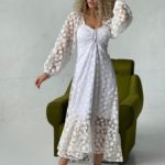 Замовити біле жіноче плаття з сіткою в квітковий принт (розмір 42-52) вигідно