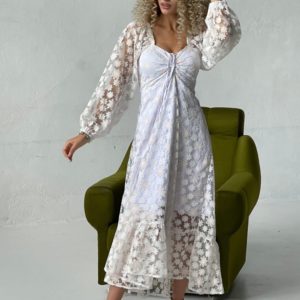Заказать белое женское платье с сеткой в цветочный принт (размер 42-52) выгодно