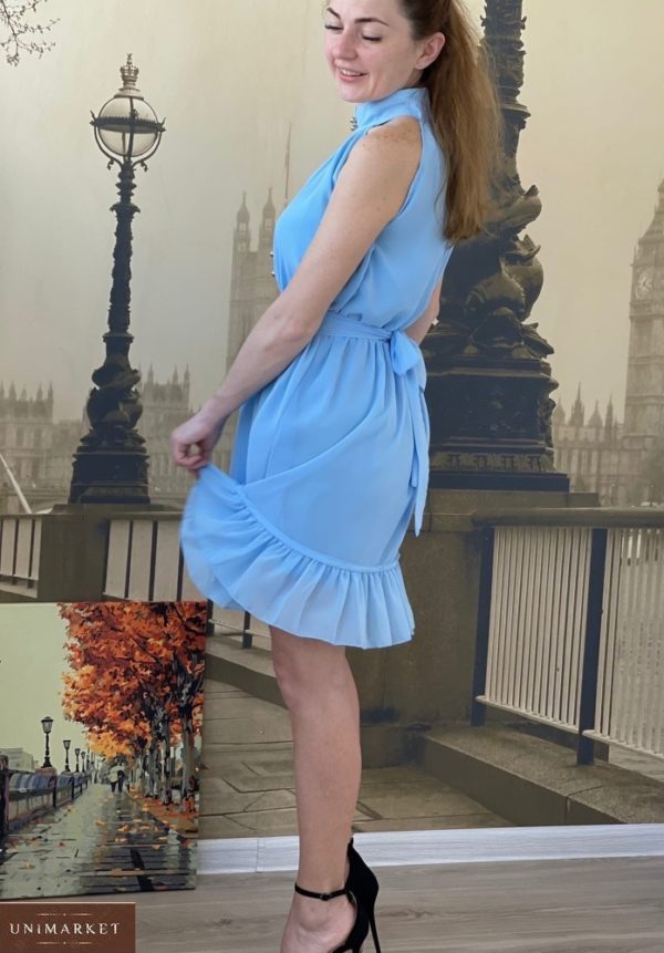 Придбати блакитне плаття під шию без рукавів для жінок з шифону онлайн