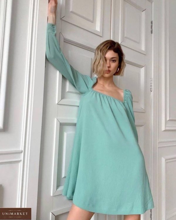 Заказать онлайн мятное платье мини с квадратным вырезом для женщин