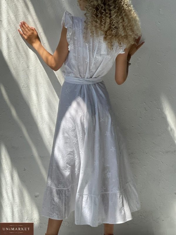 Купити біле жіноче літнє плаття з бавовни на запах (розмір 42-52) в Україні