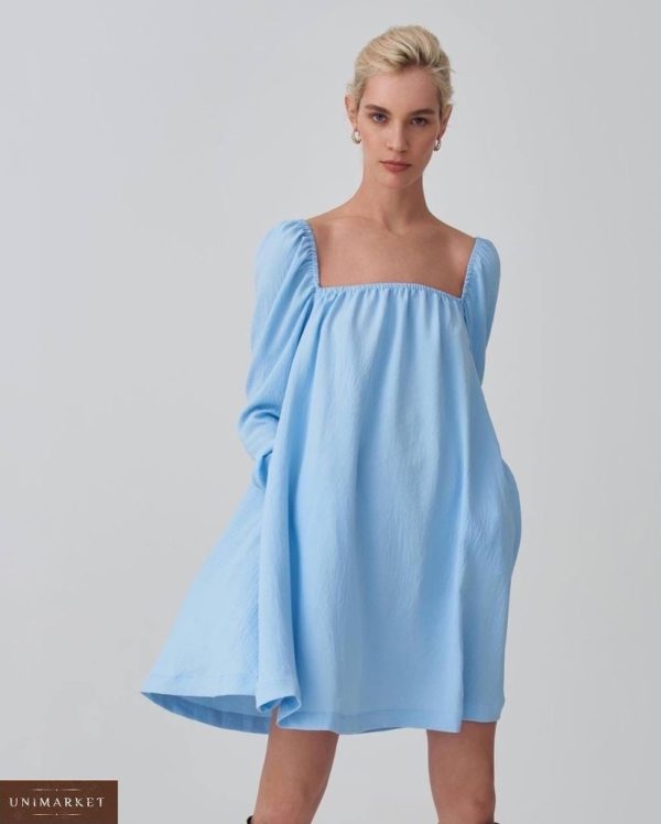 Приобрести по скидке голубое платье мини с квадратным вырезом для женщин