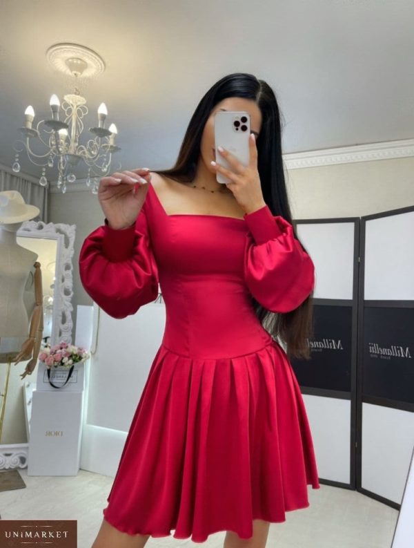Придбати червону шовкову сукню з довгим рукавом і квадратним вирізом для жінок в Україні