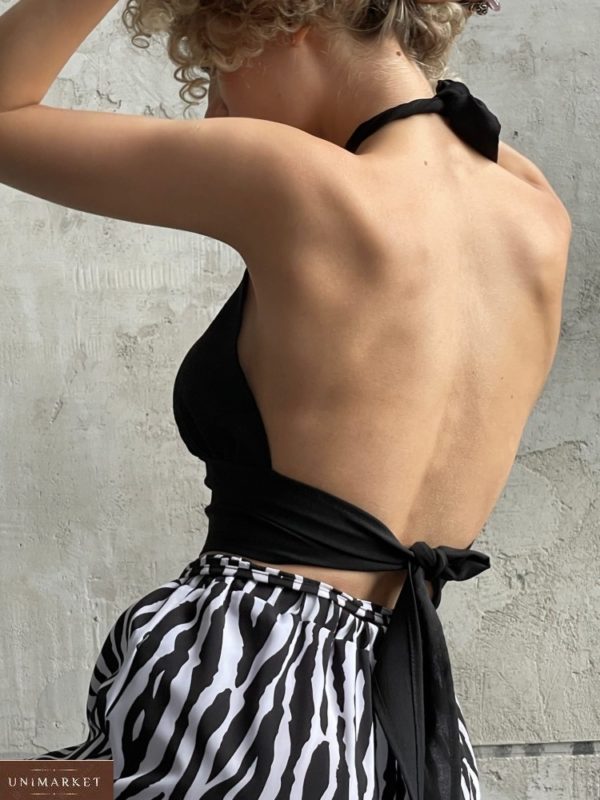 Заказать черный топ через шею с открытой спиной для женщин онлайн