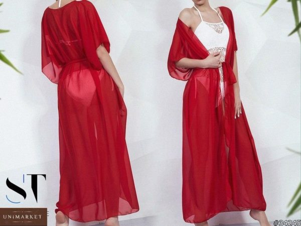 Купить по скидке красную пляжную тунику оверсайз (размер 42-64) для женщин