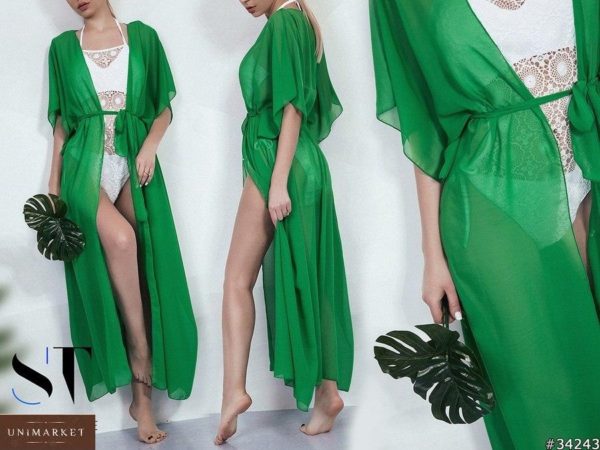 Заказать на лето женскую пляжную тунику оверсайз (размер 42-64) зеленую недорого