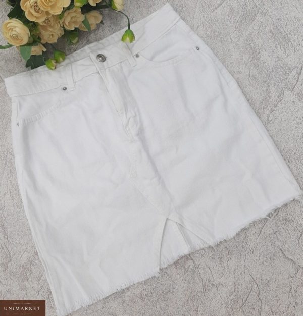 Придбати білу жіночу спідницю джинсову з вирізом в інтернеті
