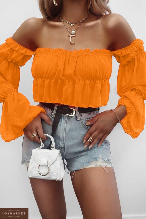 оранжевый топ для девушек с открытыми плечами по лучшей цене в магазинах женской одежды