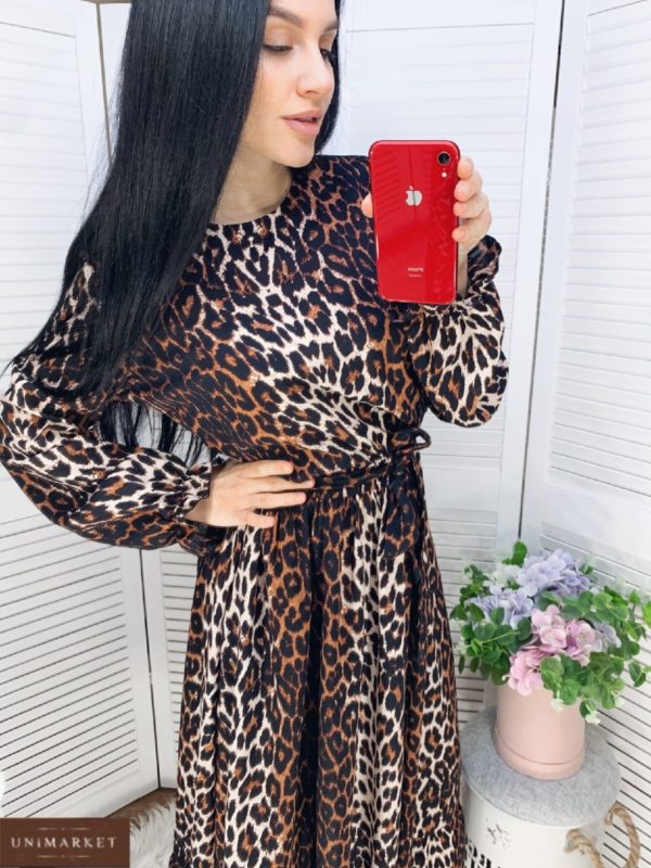 заказать женское леопардовое платье с длинным рукавом недорого