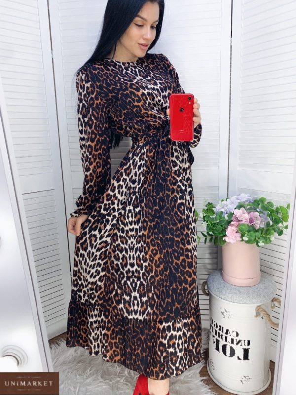 купить длинное летнее платье с леопардовым принтом по низкой цене