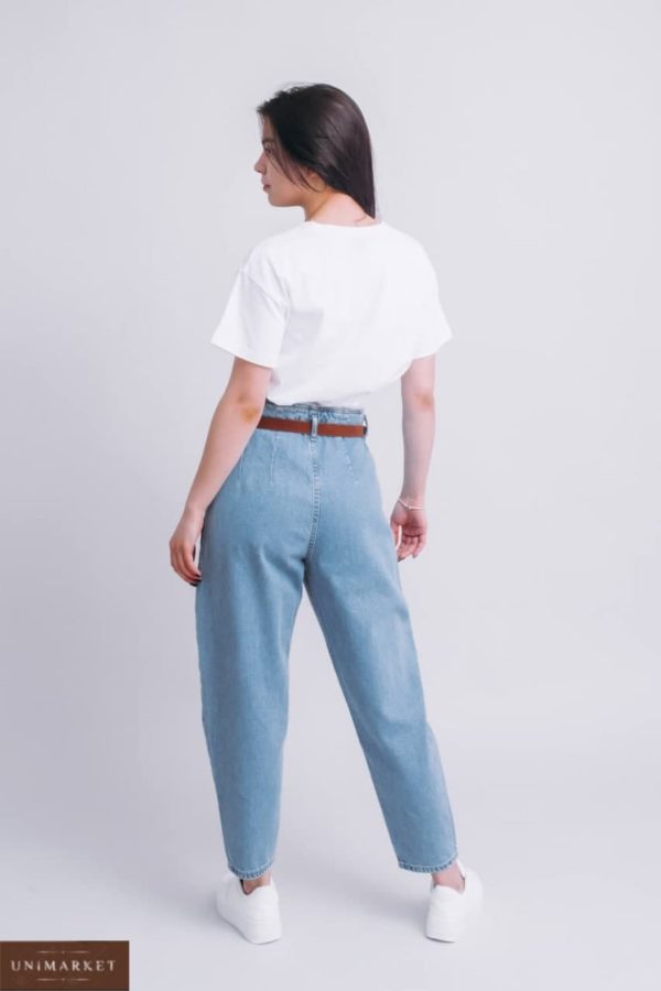 купити сині жіночі джинси з поясом за низькою ціною