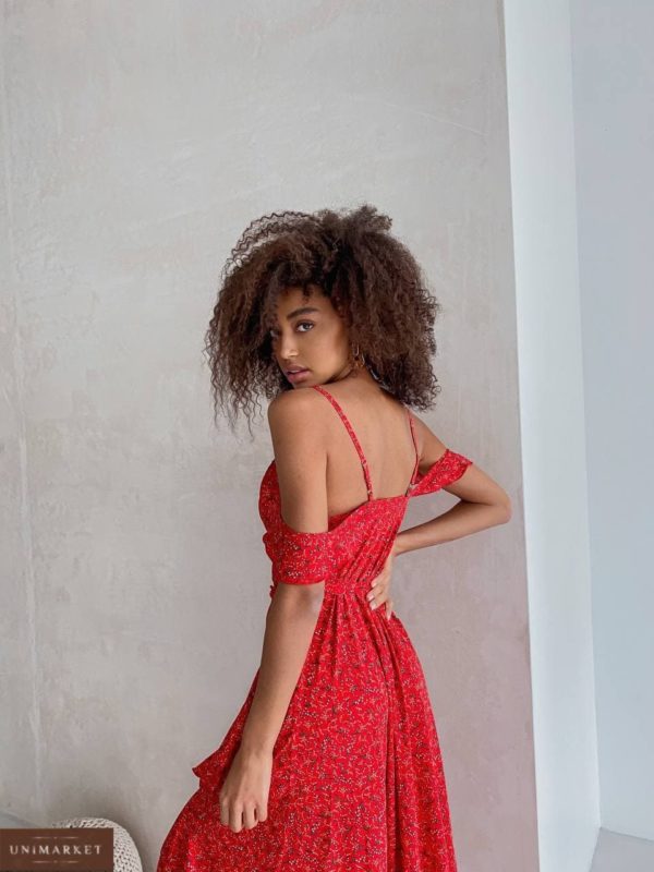 купити жіноче плаття із запахом на бретелях червоного кольору за низькою ціною в онлайні
