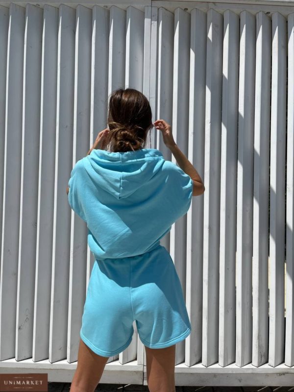 заказать голубой женский прогулочный костюм с шортами и кофтой недорого с доставкой по Украине