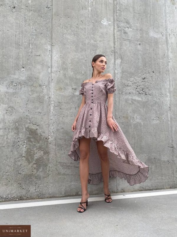 приобрести ассиметричное платье на выпускной пудрового цвета из коллекции 2021 года по выгодной стоимости