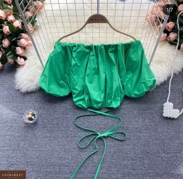 Заказать выгодно зеленый топ с переплетом и объемными рукавами для женщин
