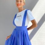 Купить синий женский комплект двойка: сарафан миди + футболка в Украине