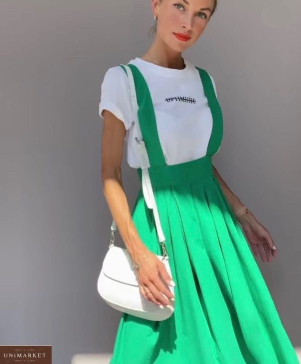 Купити онлайн зелений комплект двійка: сарафан міді + футболка для жінок