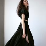 Замовити чорний лляний костюм довга спідниця + топ жіночий в Україні
