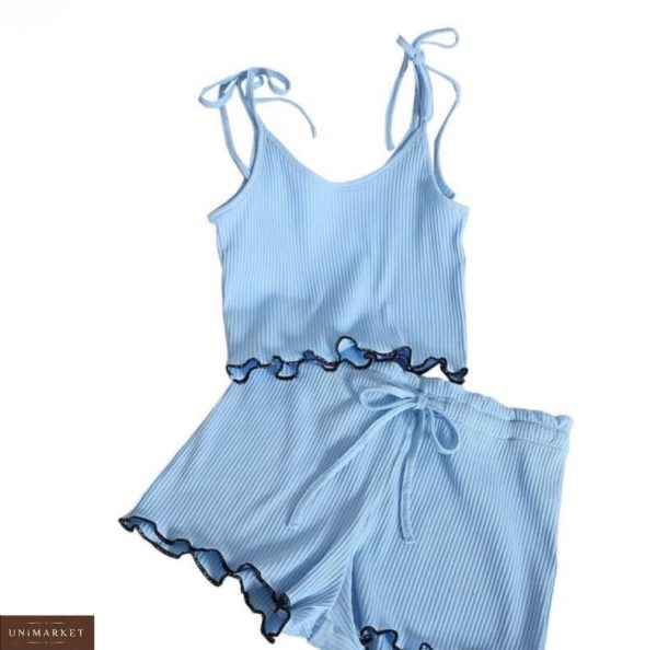 Купити вигідно блакитну літню трикотажну піжаму для жінок