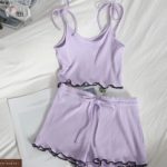 Заказать недорого женскую летнюю трикотажную пижаму лилового цвета