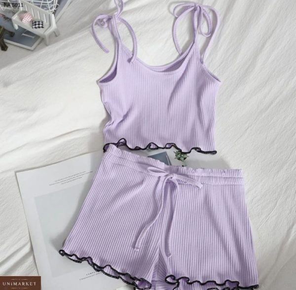 Заказать недорого женскую летнюю трикотажную пижаму лилового цвета