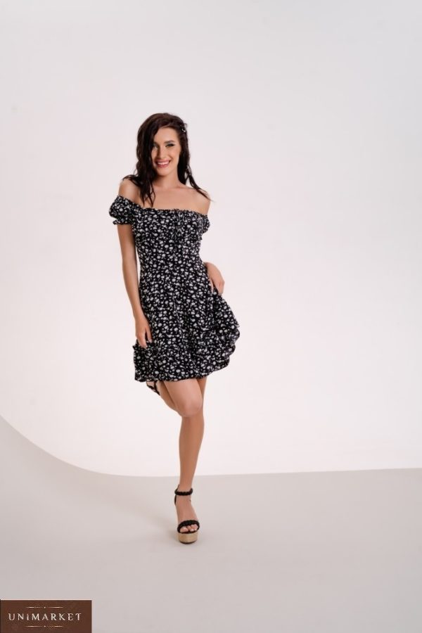 Придбати чорного кольору жіноче плаття міні з відкритими плечима в Україні