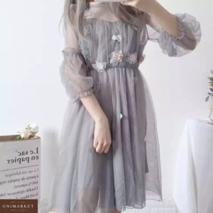 Приобрести серое женское платье из фатина с декором в интернете