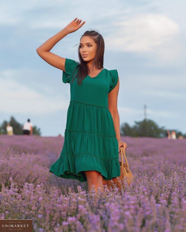 Купить онлайн зеленое женское летнее платье с рюшами (размер 42-52)