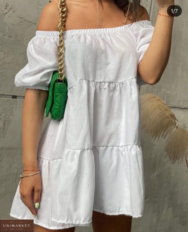 Купити зі знижкою біле плаття з котону з відкритими плечима для жінок