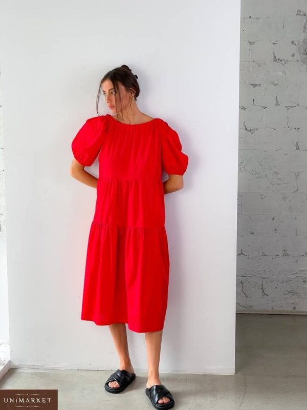 Заказать недорого платье оверсайз с объемными рукавами красное для женщин