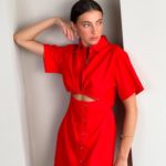 Замовити недорого плаття-сорочку з вирізом червоне для жінок