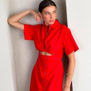 Заказать недорого платье-рубашку с вырезом красное для женщин