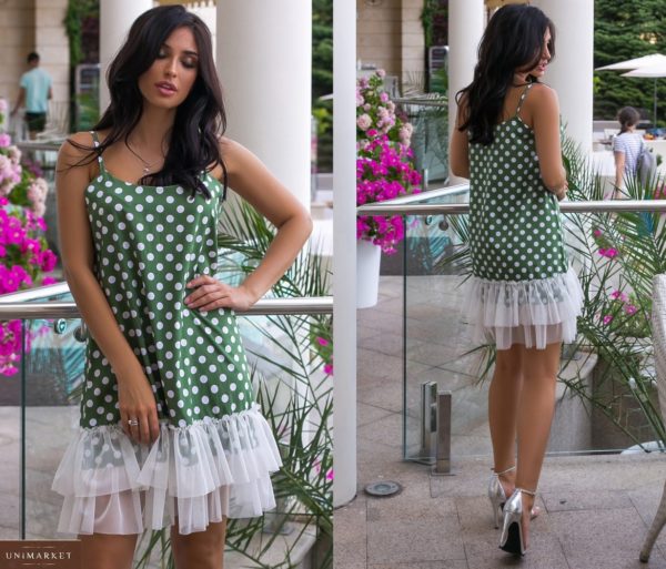 Замовити оливкова жіноче літнє плаття з принтом і сіткою (розмір 42-52) в інтернеті