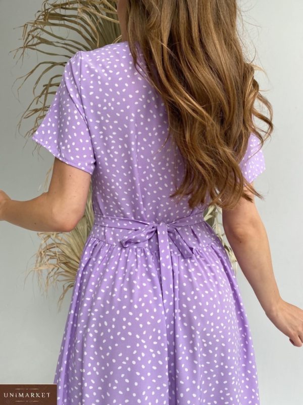 Приобрести лиловое платье миди в удлиненный горошек (размер 42-48) для женщин дешево
