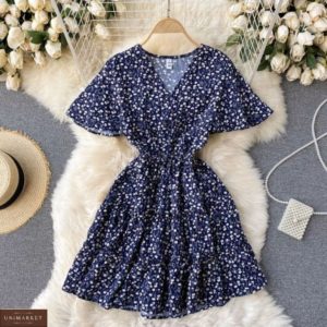 Замовити недорого синє плаття з квітковим принтом з штапеля для жінок
