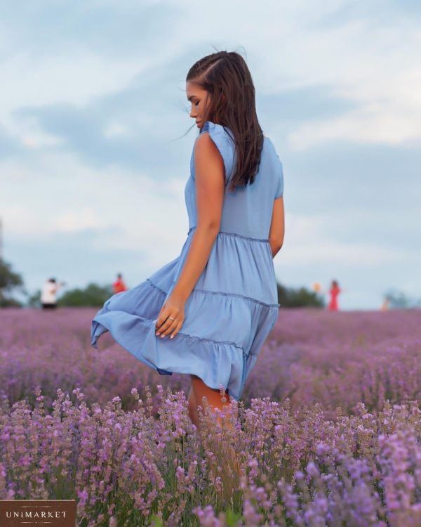 Купить по скидке женское голубое летнее платье с рюшами (размер 42-52)
