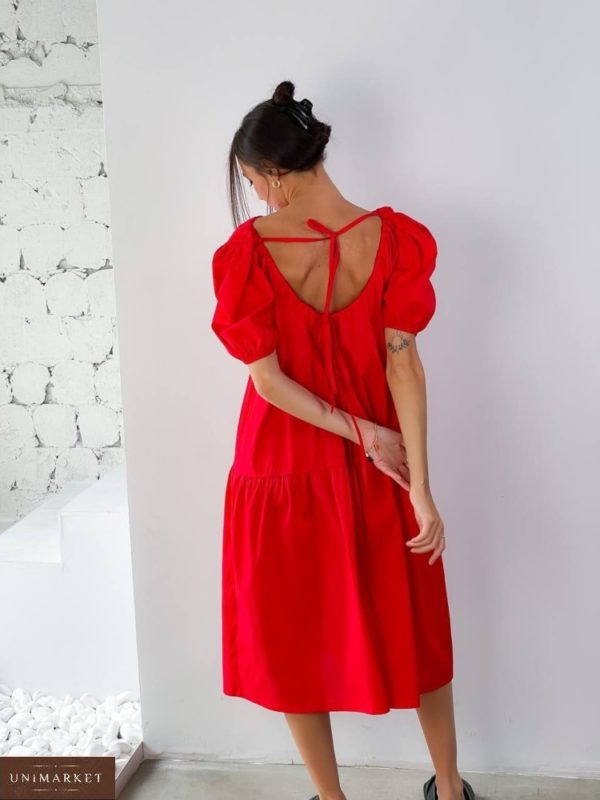 Купить женское платье оверсайз с объемными рукавами красное в интернете