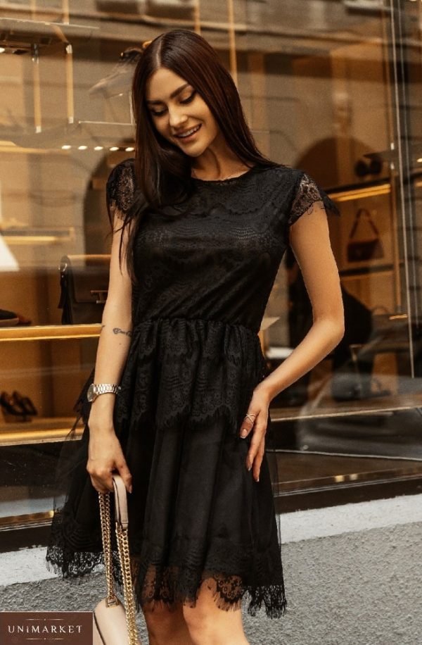 Купити зі знижкою чорне ніжне мереживне плаття для жінок