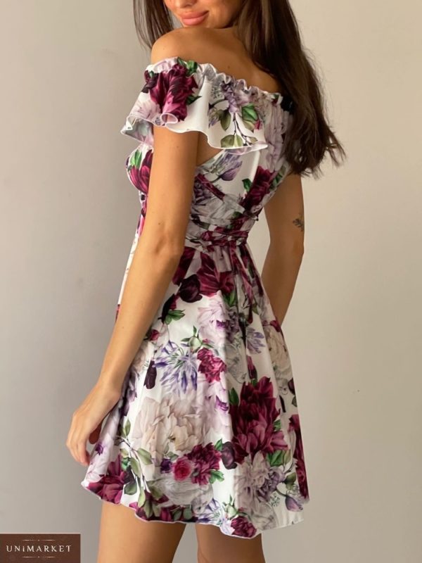 Замовити кольору марсала жіноче квіткове плаття зі шнурівкою в інтернеті