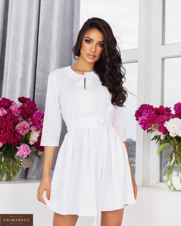 Заказать выгодно стрейчевое платье из жатого льна (размер 42-56) для женщин белое