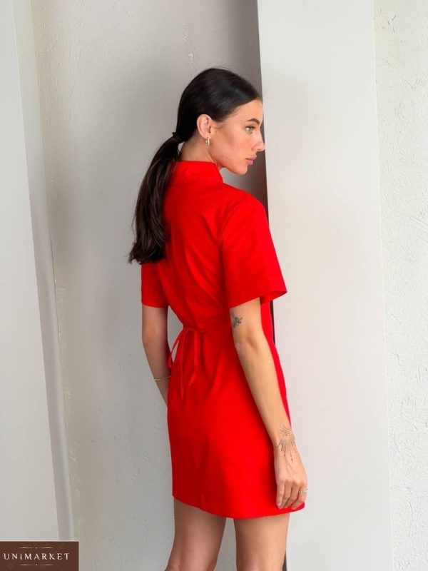 Приобрести красное женское платье-рубашку с вырезом в интернете
