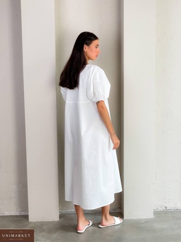 Приобрести недорого белое свободное платье из коттона (размер 42-48) для женщин