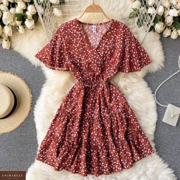 Купити зі знижкою червону сукню з квітковим принтом з штапеля для жінок