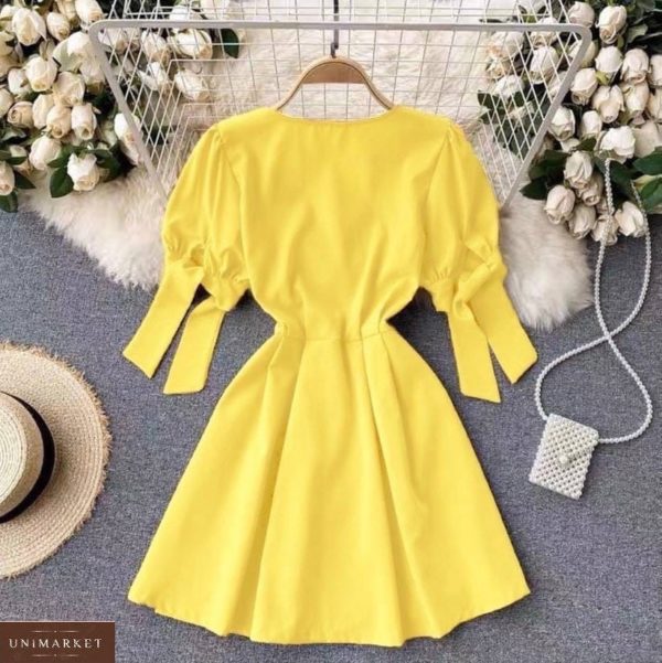 Придбати жовтого кольору жіноче плаття з штапеля з рукавами-ліхтариками в Україні