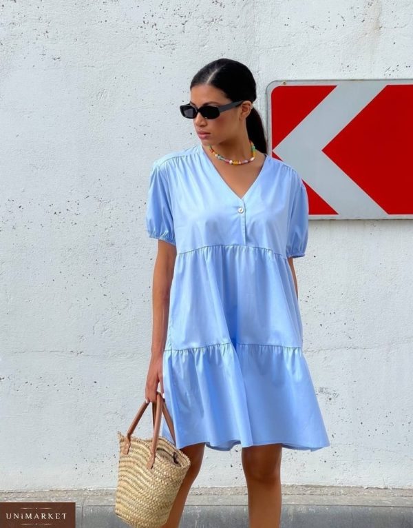 Замовити в інтернеті блакитне плаття оверсайз з котону (розмір 42-48) жіноче