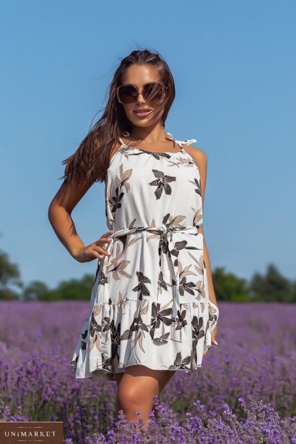 Купити онлайн біле жіноче плаття міні з натурального льону (розмір 42-48)