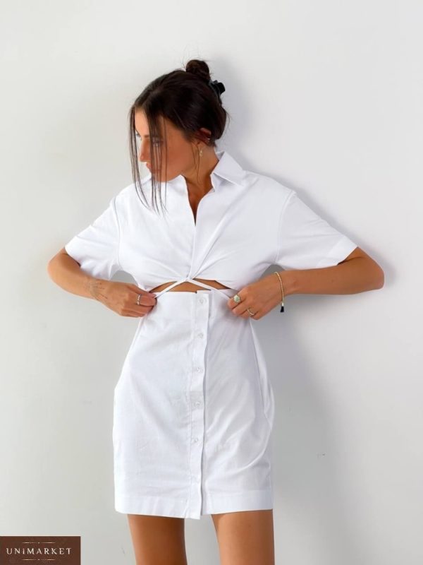 Замовити біле жіноче плаття-сорочку з вирізом в Україні